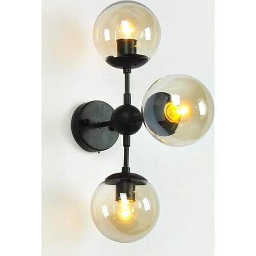 Kitchen Indoor Wall Lights Modern Glass Wall Lamp Bed Room Wall Sconce Hotel Wall Lighting Study Black Lamp Amber Glass