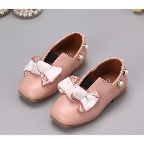 Fashion Kids Leather Shoes Childrens Casual Flat Shoes Little Girls Princess Single Shoes For Spring Autumn Black Pink Beige