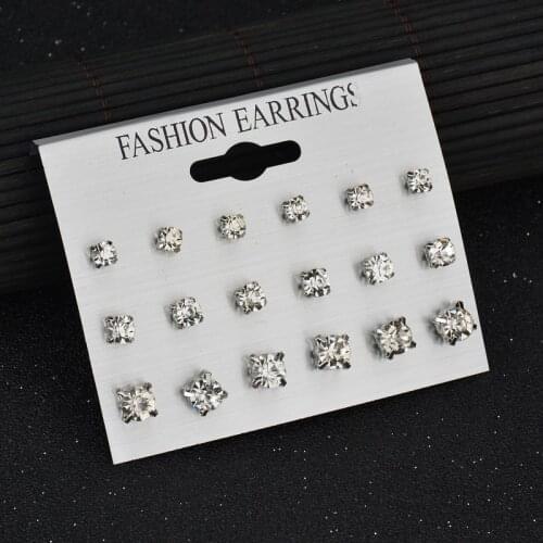 Fashion Simple Stud Earrings Set Square Geometric Earrings 2021 For Women New Rhinestone Crystal Earrings Jewelry Stud Earrings