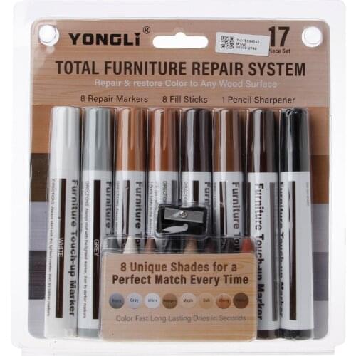 Drop Ship 17Pcs Furniture Touch Up Kit Markers & Filler Sticks Wood Scratches Restore Kit