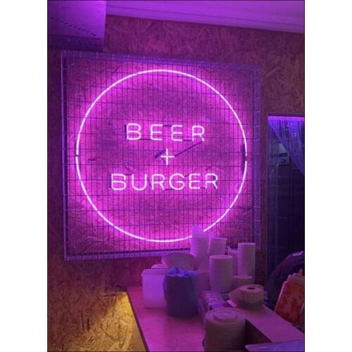 Neon Sign For Beer Burgers circle Glass Tube Commercial Lamp hotel resterant Windows Garage Wall Sign Real Glass Neon Hotel Sign