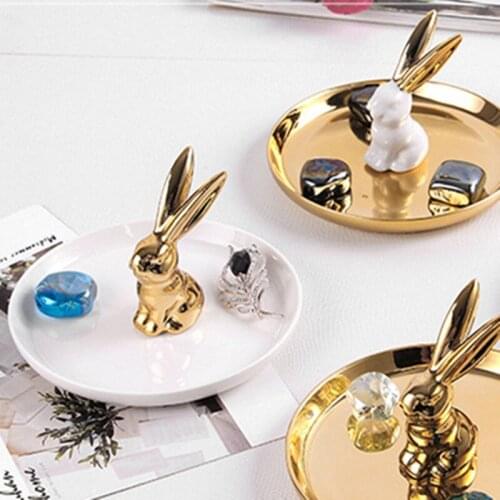 2020 new European style dressing table golden animal horse rabbit ceramic jewelry storage tray jewelry storage box