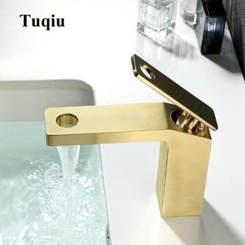 New Brush Gold Bathroom Basin Faucet Single Handle Single Hole Mixer Tap Deck Mounted Waterfall Hot And Cold Tap Sink Faucet