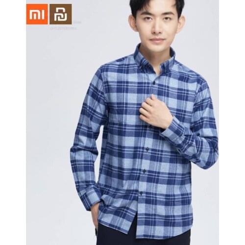Original xiaomi mijia mens foundation sanding large grid IT shirt comfortable warm mens long-sleeved shirt smart home
