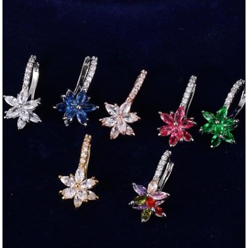 ORZTOON Fashion Simple Inlay Zircon Flower Leaf Gold Color Hoop Earrings For Women Colorful Earring Trendy Female Jewelry Gift