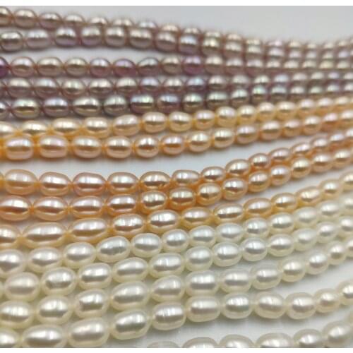 Freshwater Pearl Collar Necklace Rice Shaped 4-5mm Beads For Women DIY Jewelry 36cm Single Strand