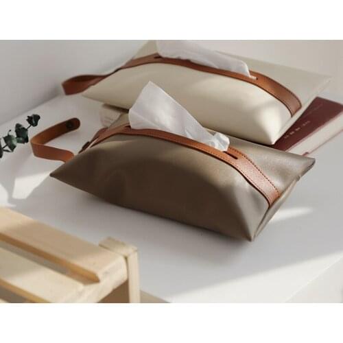 Simple Color Matching Car Tissue Box Household Tissue Bag Hanging Paper Box, Room Decoration Leather Tissue Box