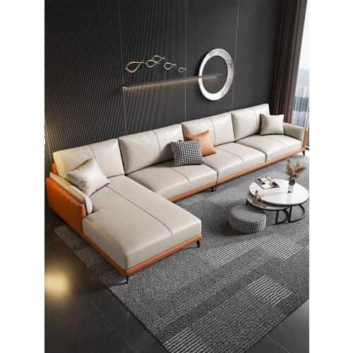 Simple Italian light luxury three person sofa corner leather sofa head leather small family leather sofa living room