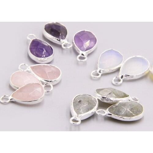 3pcs/set Natural Rose Quartzs Amethysts stone Pendants earring necklace Single Hole Water drop pendant charm for jewelry making