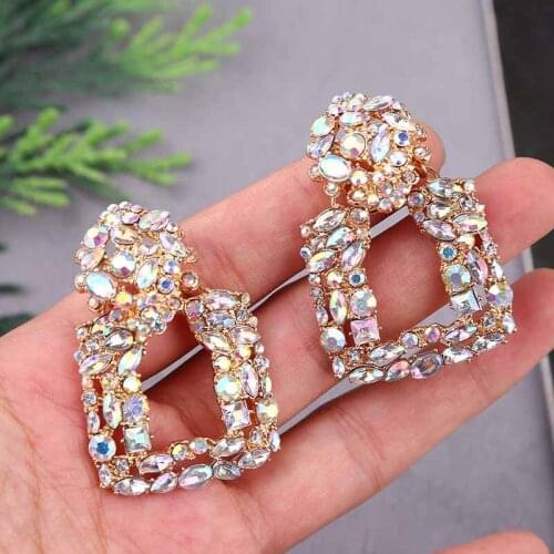 ZA Earring Trendy Womens Crystal Rhinestone Dangle Earrings Female Fashion Geometric Square Statement Drop Earring Gifts