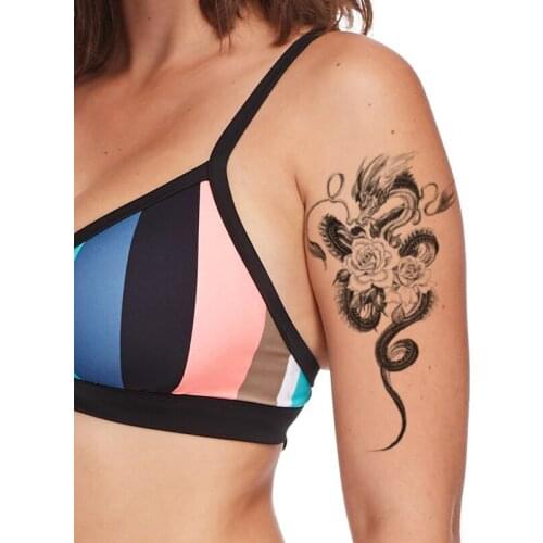 Temporary Tattoo Stickers Japanese Evil Dragon Plain Flowers Rose Fake Tattoos Waterproof Tatoos Arm Large Size for Women Men
