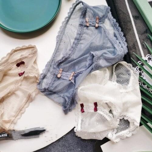 Hollow Out Panties Of Girl Fresh Sexy Lingerie Side Open Bow Ice Silk Mesh Low Waist Womens Underwear Seamless Transparent