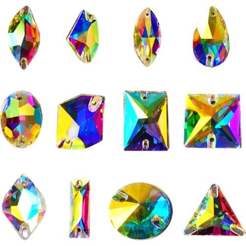 YANRUO K9 Rhinestones AB Sew On Pedrarias Applique Strass Crystal Rhinestone Flatback Sew Rhinestones Sewing Decoration Dress