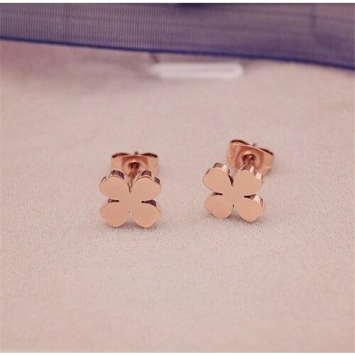 YUN RUO Rose Gold Color Lucky Flower Stud Earring Woman Birthday Gift Titanium Steel Fashion Jewelry Never Fade Drop Shipping