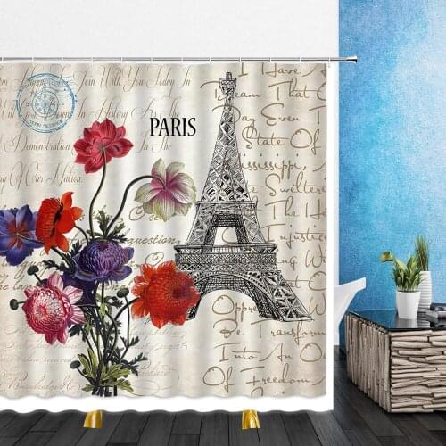 Cartoons Landscape Shower Curtains France Paris Iron Tower 3D Bathroom Home Decor Waterproof Polyester Bath Curtain With Hooks