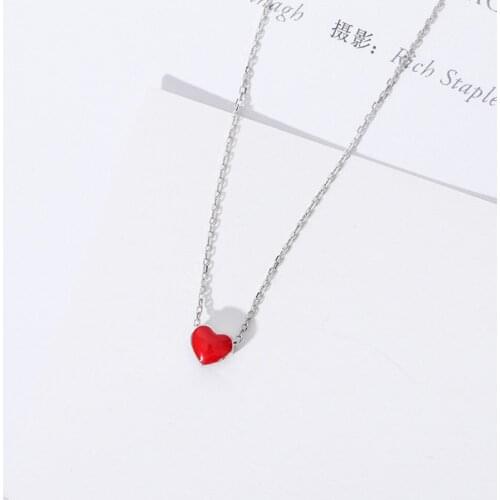 ZEMIOR Real 925 Sterling Silver Necklace For Women Red Enamel Heart Pendant Necklaces Romantic Anniversary Jewelry Accessories