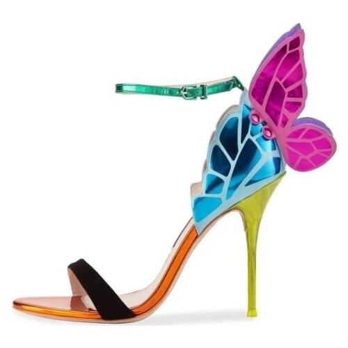 Moraima Snc Summer Hot Selling Colorful Wings Woman Sandals Open Toe Thin Heels Gladiator Shoes Ankle Strap Butterfly wings Shoe