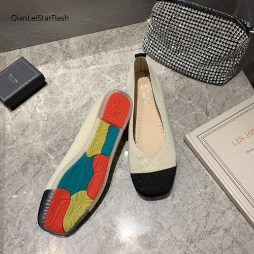 Women Stretch Fabric Flats Mixed Colors Knitting Slip on Flat Shoes Woman Loafer Shallow Comfort Ladies Shoes 2021 Fashion