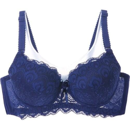 Ladies Lace Push Up Embroidered Bow Bra Solid Color 3/4 Cup Women Underwear Underwire Brassiere Female Bras