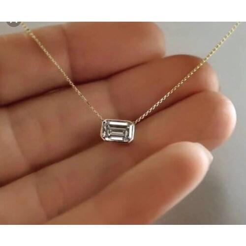 0.7ct 6*4mm VVS1 DEF Emerald Cut 14K yellow Gold Moissanite Pendant With 14K Gold Chain Necklace For Women in Fine Jewelry