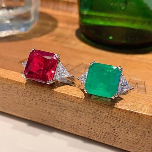Vintage 925 Sterling Silver 12*12mm Ruby Emerald Gemstone Rings For Women Charms Wedding Party Fine Jewelry Anniversary Gift