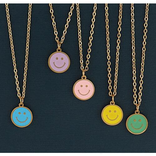 Fashion Stainless Steel Necklace Colour Necklace For Women Smiling Face Necklace Stars Moon Heart Necklace Charm Jewelry Gift