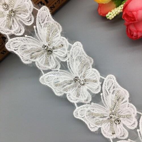 1 yd Butterfly Flower Beaded Lace Trim Knitting Latest African Laces 2019 Wedding Dress Embroidered DIY Ribbon Sewing Supplies