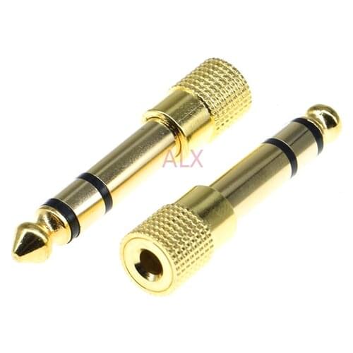 2pcs Gold 6.3mm 1/4" Male Plug to 3.5mm 1/8" Female Jack Stereo Headphone Audio Adapter Home Connectors Adapter Microphone