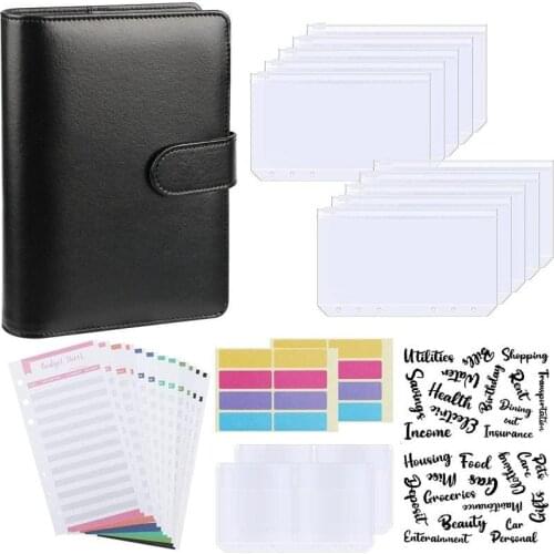 2021 Pu Leather A6 Notebook Binder Budget Planner Organizer 6 Ring Binder Cover With 10 Pieces Binder Pockets 12 Budget Sheets