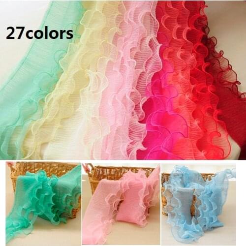 5meters/lot 12cm 27colors Candy Color 3Layer Tulle Pleated Hexagonal Mesh Ruffled Lace Trimming X314