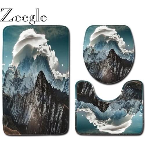 Zeegle 3pcs Bathroom Mat Set Flannel Soft Toilet Pedestal Rug Lid Toilet Cover Absorbent Foot Mat Bathroom Entrance Floor Mat