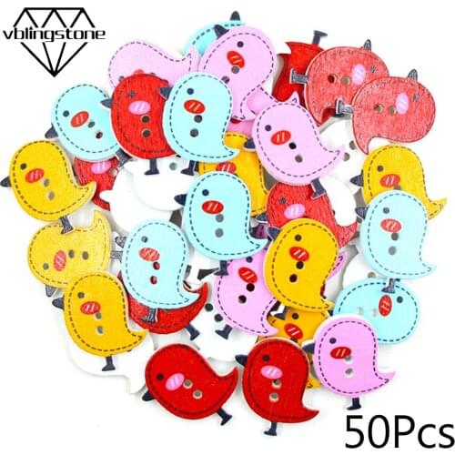 50Pcs Colorful Bird Buttons 2-Holes Wooden Buttons For Sewing Cartoon Animal Buttons For Kids Clothes Scrapbooking DIY Crafts