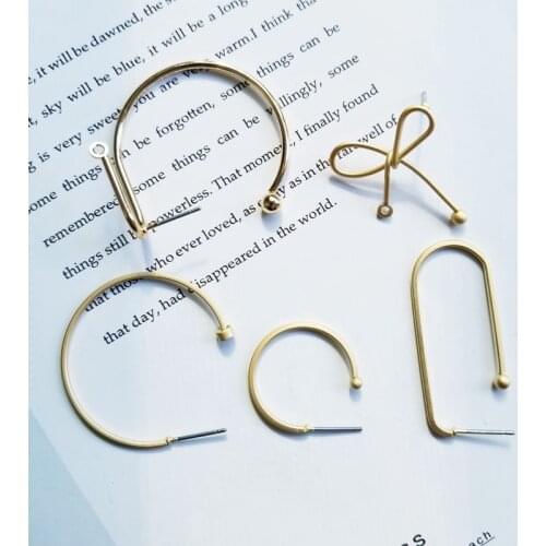 Diy earrings accessories electroplated gold copper ear-needle irregular personality shaped bow knot ear-needle pendant