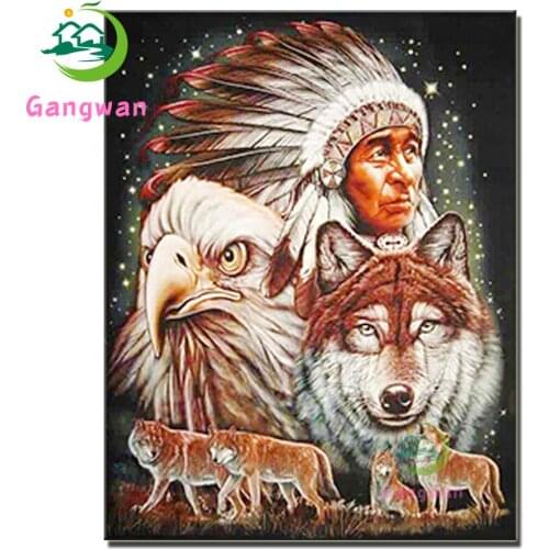 5D DIY Diamond Painting Wolf Cross Stitch Diamond Embroidery Indian Rhinestone Mosaic eagle Animal Full Square Handmade Gift