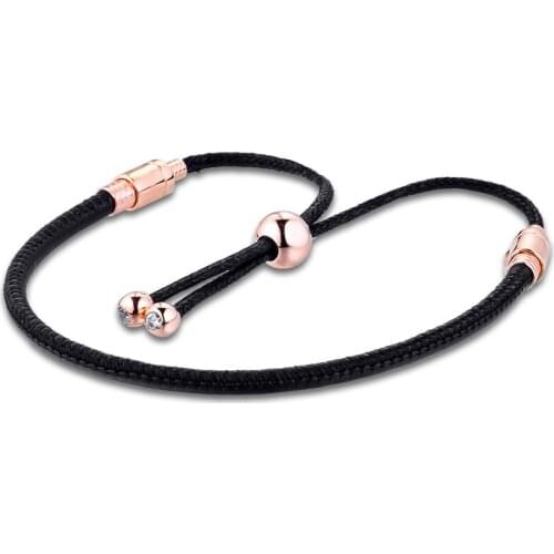 ROSE BLACK LEATHER SLIDING BRACELET Rose Gold Bracelets For DIY Woman Fashion Charms Bracelets For Jewelry Making