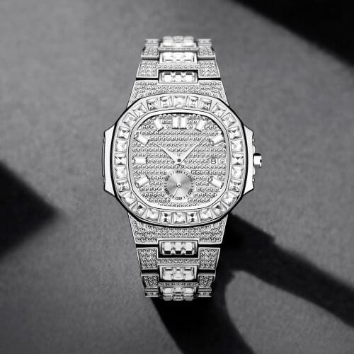 Hip Hop MISSFOX Nautilus Philippe Luxury Brand Male Quartz Wrist Watches Stainless Steel Watch Personalized Men Iced Out Jewelry