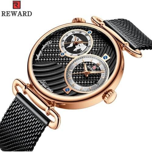 REWARD Dual Time Top Brand Luxury Business Watch Men Waterproof Mens Watch Fashion Japanese Movement Clock Montre Homme