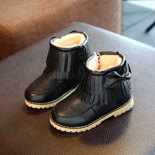 Children Girls Cotton Boots Winter Kids Baby Plush Velvet Snow Boots Waterproof Girls Warming Shoes Fringe Fashion Ankle Boots