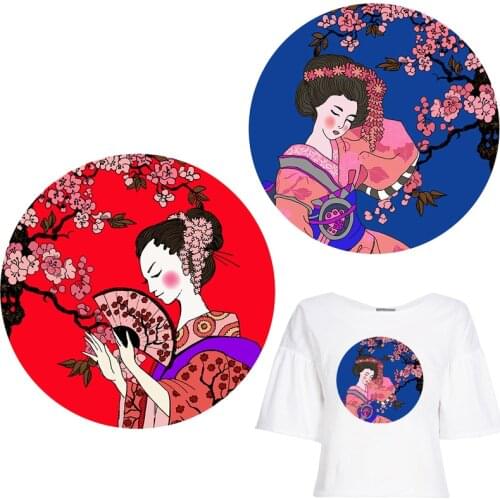 Girl Patches Flower Thermal Stickers on Clothes Fabric Iron-on Transfers for Clothing Thermoadhesive Patch Diy Applique Japan