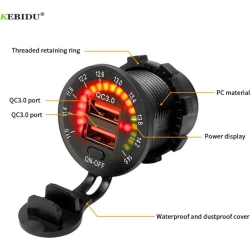 Dual USB Charger Socket Voltmeter Switch QC3.0 Fast Charging 36W 12V 24V USB Outlet Waterproof For 12V Car Boat Motorcycle