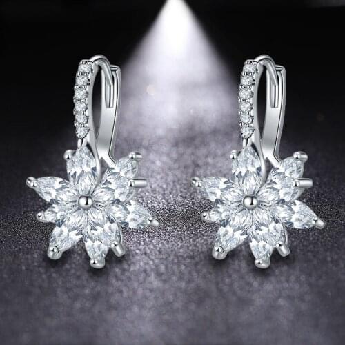 HUAMI Double Layer Flower Earrings Hoop Ear Clip With CZ Zirconia Design Big Jewelry For Wedding Women Earrings Dangle Drop