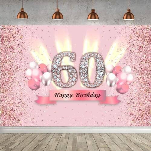 Happy 60th Birthday Backdrop for Women Happy Sixty Years Old Birthday Party Background Shining Rose Gold Birthday Decoration