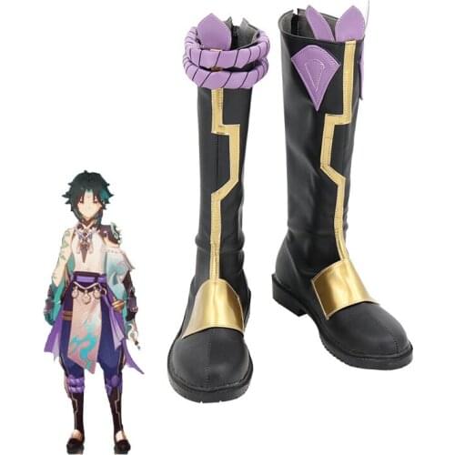 Game Genshin Impact Great Protector XIAO Cosplay Shoes PU Leather Shoes Halloween Carnival Boots Cosplay Prop Custom Made