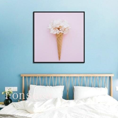 Nordic Poster And Prints Wall Art Canvas Painting Wall Art Pink Flower Ice Cream Pictures Home Decor For Living Room
