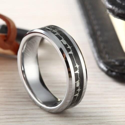 6mm ECG Tungsten Carbide Ring Women Engagement Rings Carbon Fiber Inlay Love Wedding Bands Female Fashion Jewelry Comfort Fit