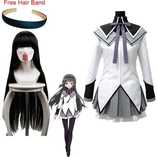 Akemi Homura Cosplay Costume Puella Magi Madoka Magica Skirts and Wigs Womans Stockings Hairpin Accessories