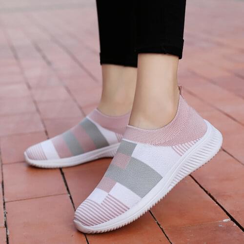 Women Spring Autumn Sneaker Knitted Mesh Vulcanized Shoes Casual Slip on Flat Soft Walking Footwear Zapatos De Mujer Feminino