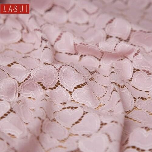 LASUI 4colors Navy blue Pink Heart pattern Lace Hollow Fabrics Women Tops Dresses Lace DIY