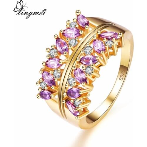 Lingmei New Comes MarquisePurpleRedWhite CZ GoldSize 6-9 Nobility Luxury For Wome Jewelry WholeSale