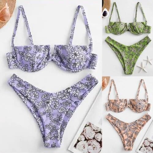 NEW biquini 2021 summer bikini set high waist Flowers swimwear women swimsuit women Bathing suit beachwear swimming suit